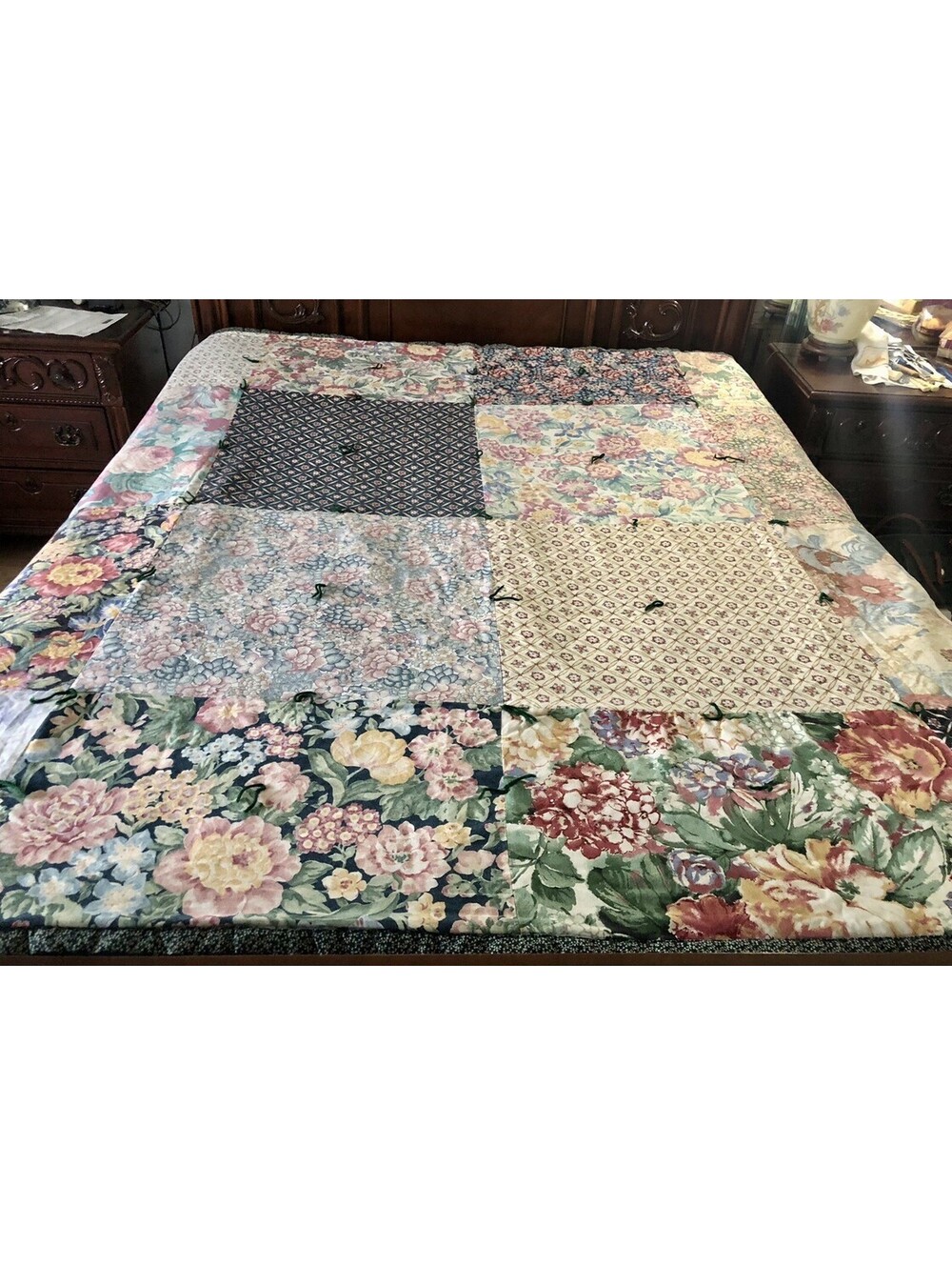 Handmade Reversible Flannel Floral Patchwork Multicolor Warm Quilt 80” X 95”